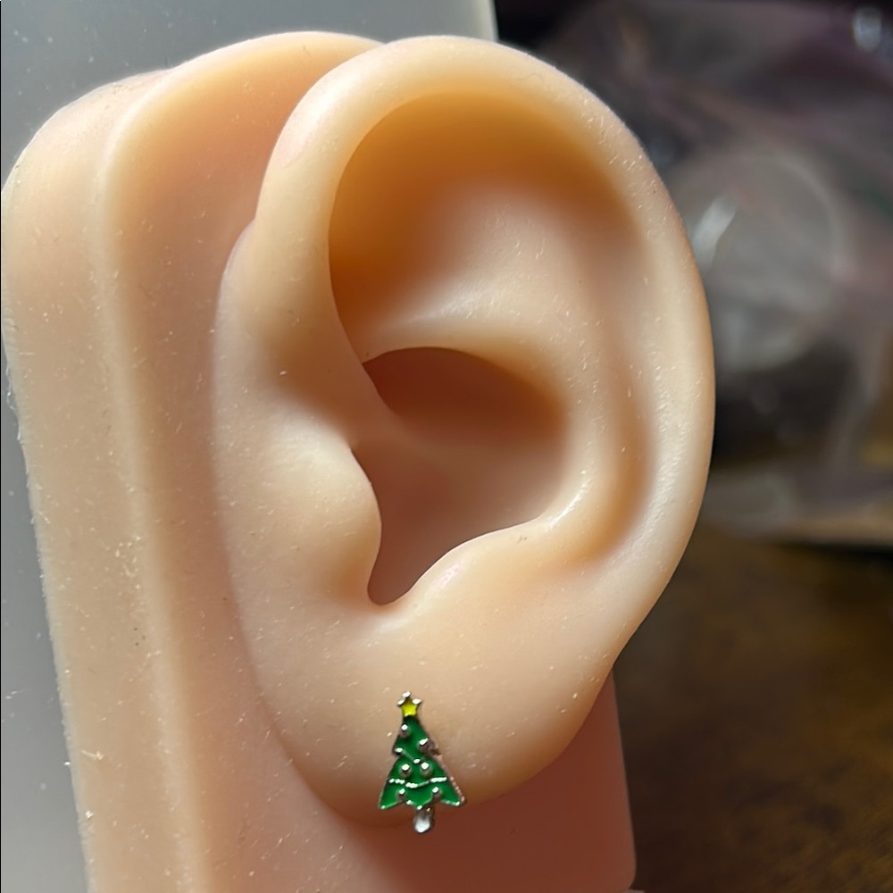Festive Green Christmas Tree Stud Earrings